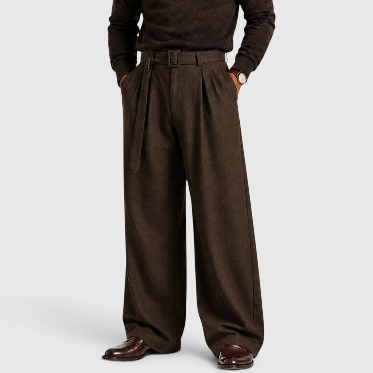 Men's Classic Pleated Straight Leg Dress Trousers