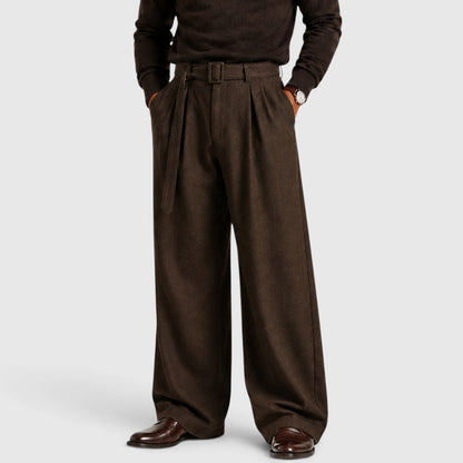 Men's Classic Pleated Straight Leg Dress Trousers