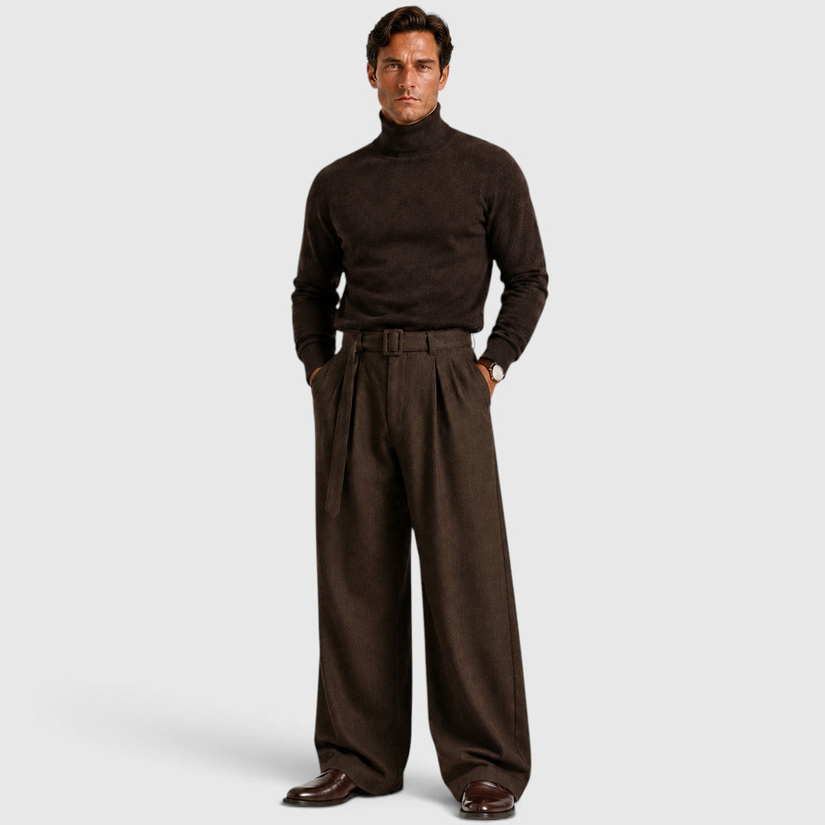 Men's Classic Pleated Straight Leg Dress Trousers