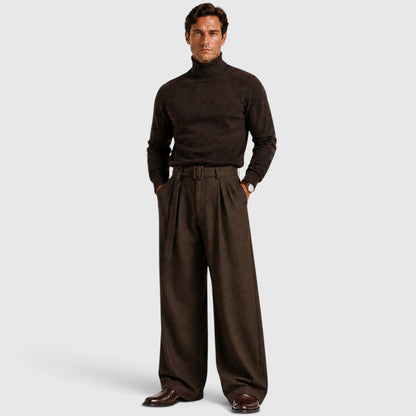 Men's Classic Pleated Straight Leg Dress Trousers