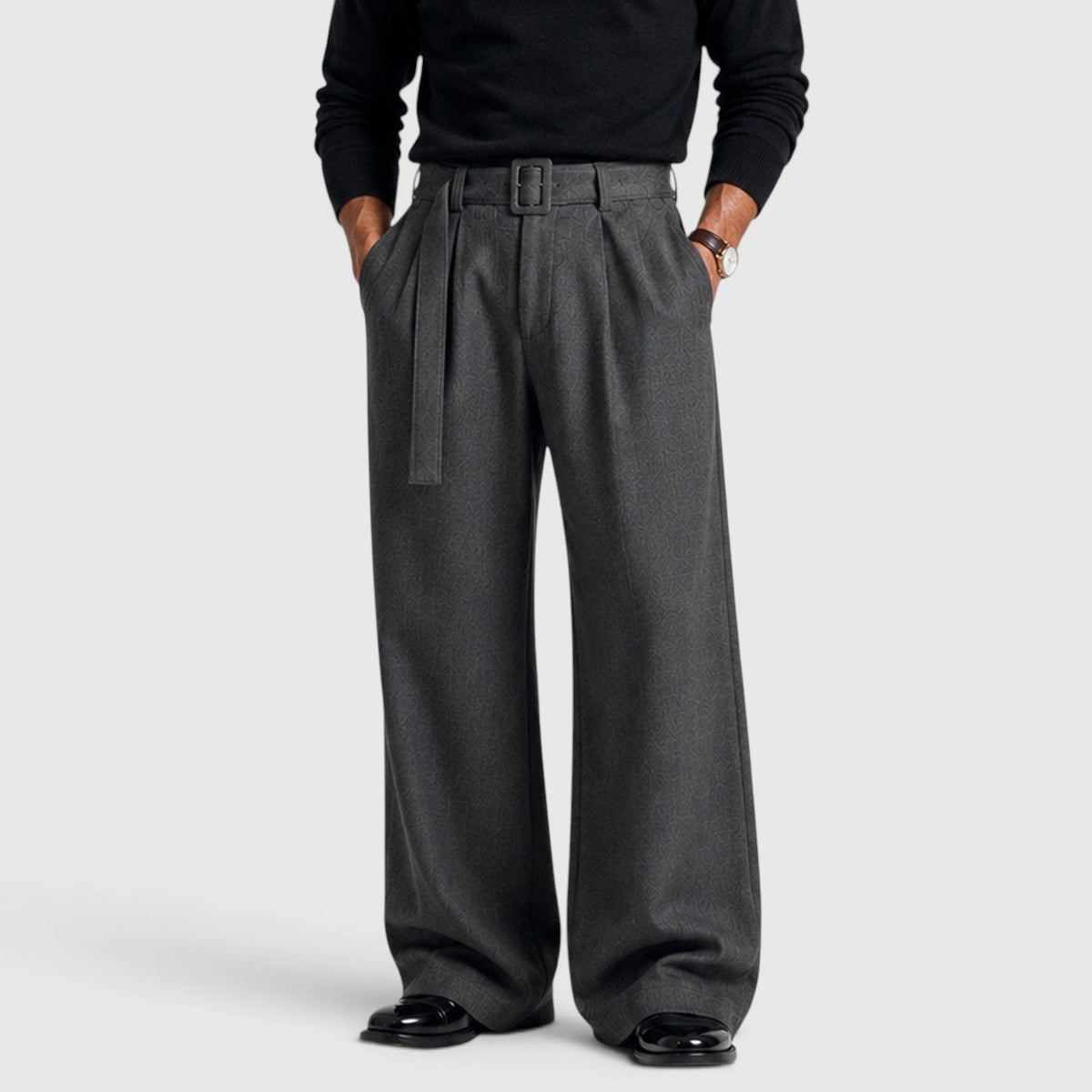 Men's Classic Pleated Straight Leg Dress Trousers