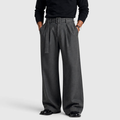 Men's Classic Pleated Straight Leg Dress Trousers
