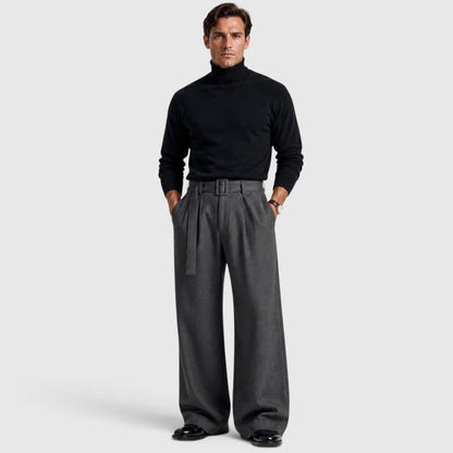 Men's Classic Pleated Straight Leg Dress Trousers