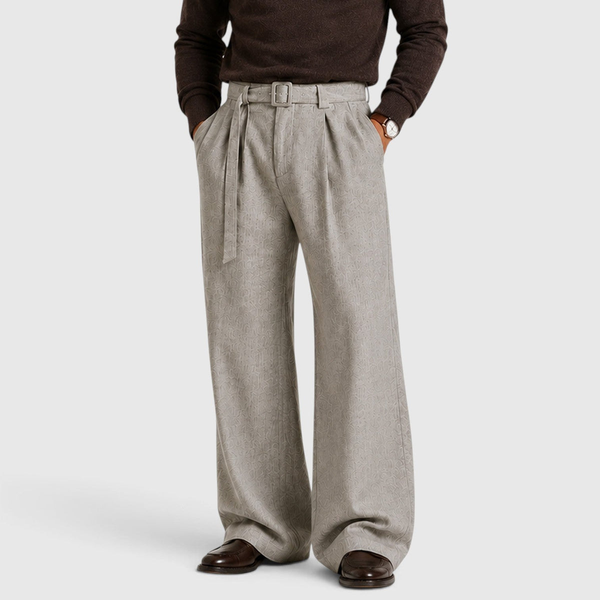 Men's Classic Pleated Straight Leg Dress Trousers