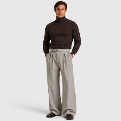 Men's Classic Pleated Straight Leg Dress Trousers