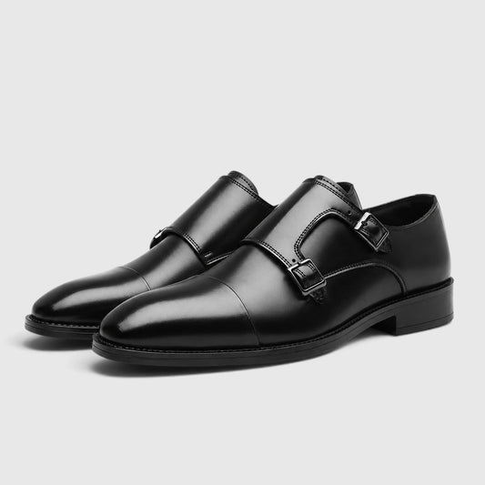 Men's Stylish Black Leather Double Monk Strap Oxford Shoes