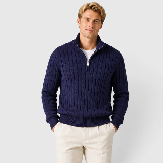 Men's Stylish Cable Knit Quarter Zip Jumper