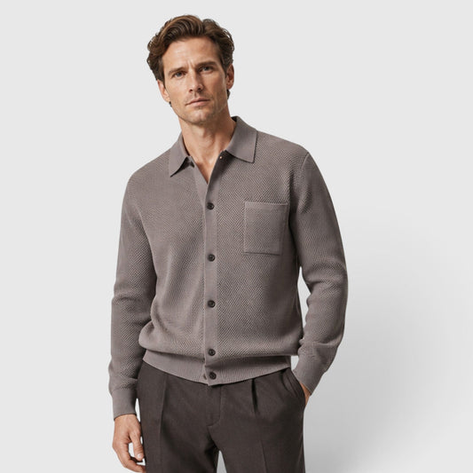 Men's Stylish Textured Knit Collar Cardigan with Pocket