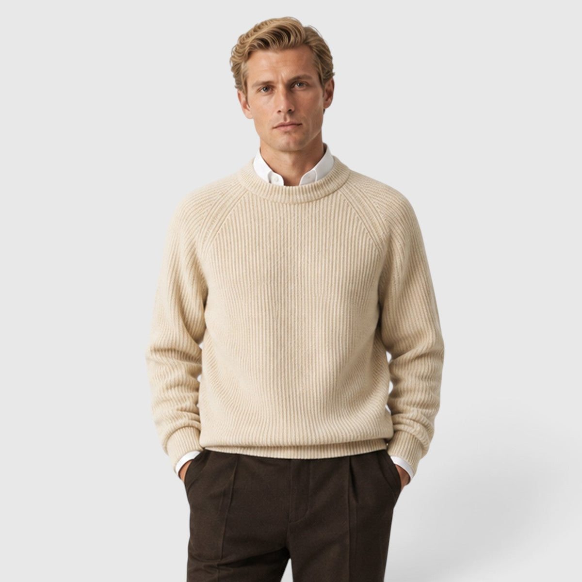 Men's Stylish Ribbed Knit Crew Neck Jumper