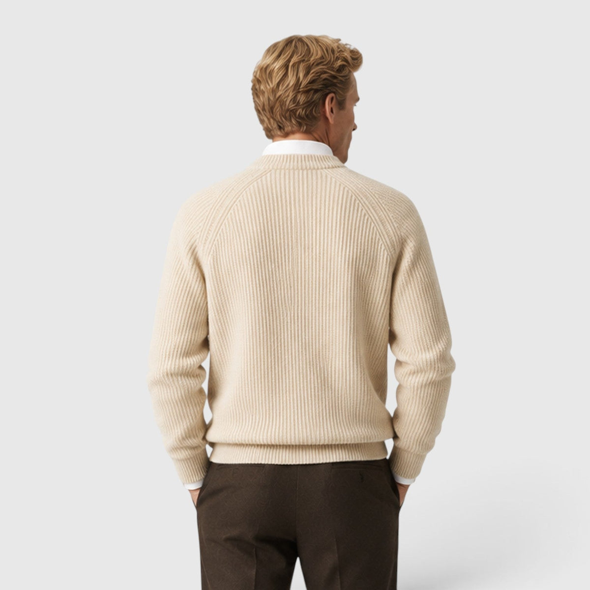 Men's Stylish Ribbed Knit Crew Neck Jumper
