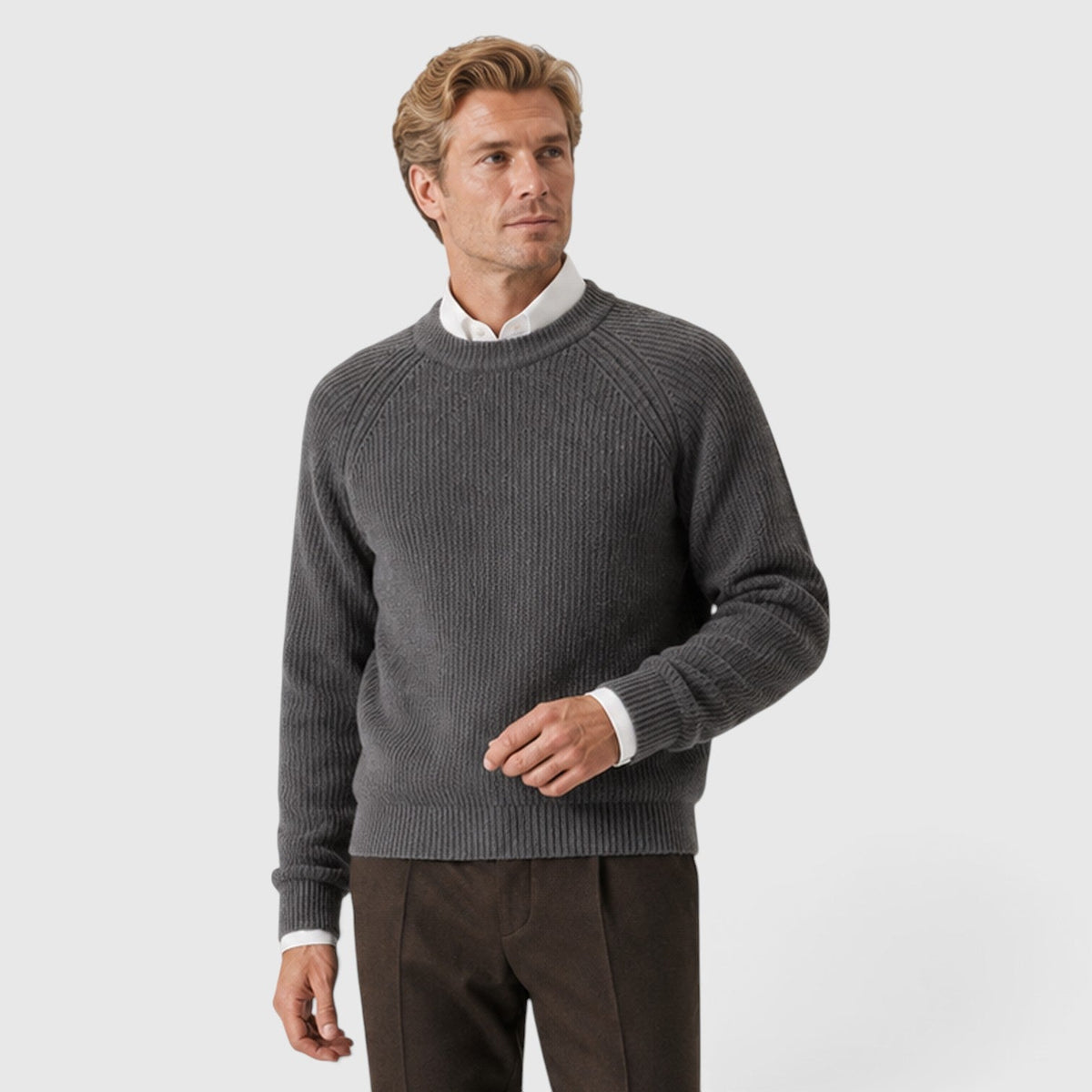 Men's Stylish Ribbed Knit Crew Neck Jumper