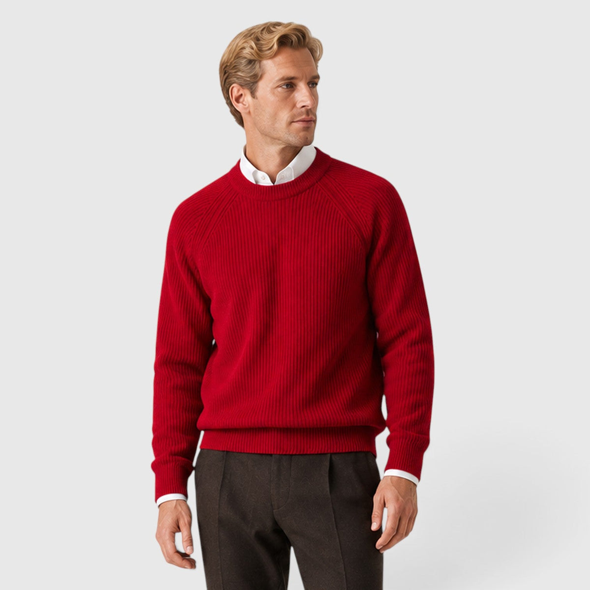 Men's Stylish Ribbed Knit Crew Neck Jumper