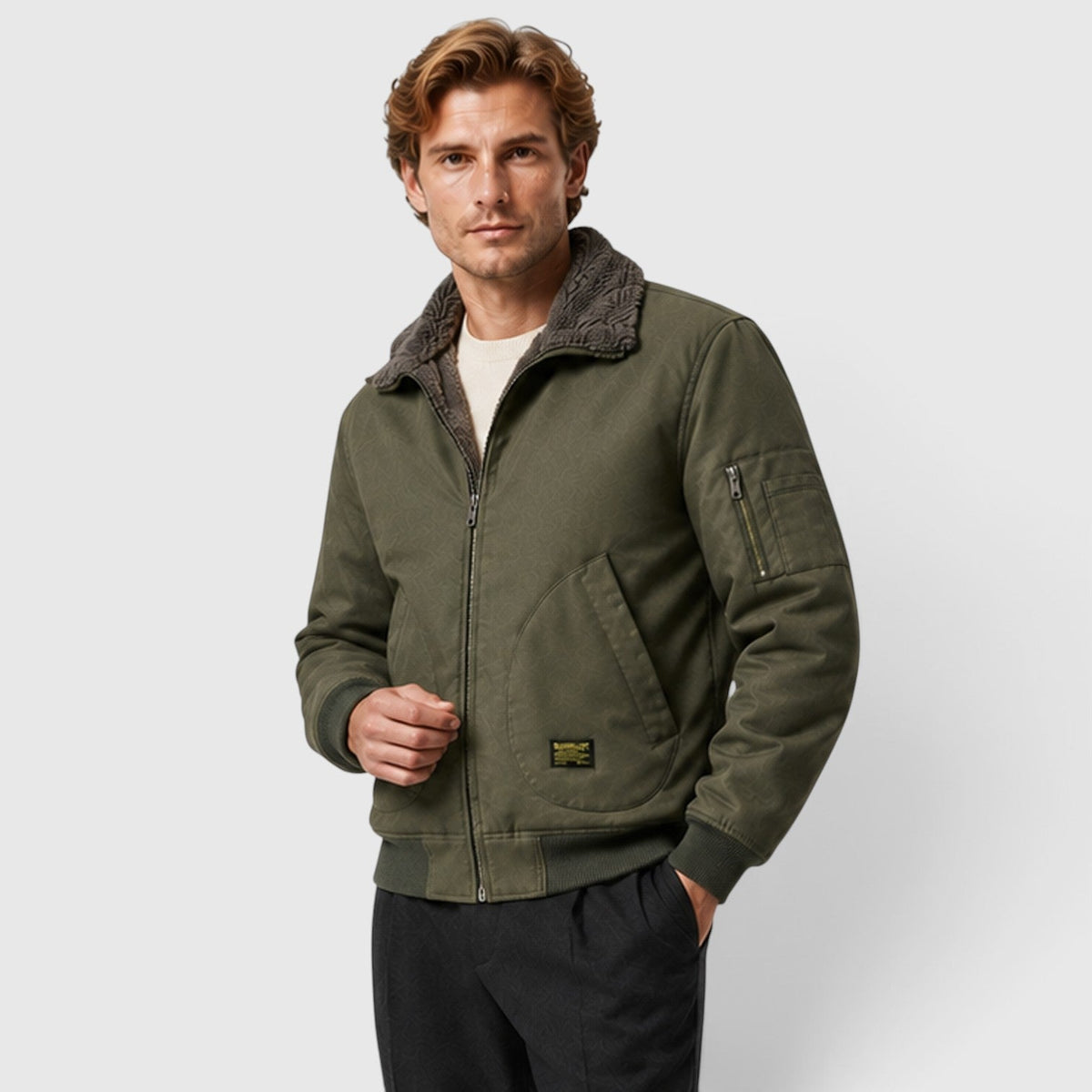 Men's Casual Sherpa Lined Zip-Up Jacket