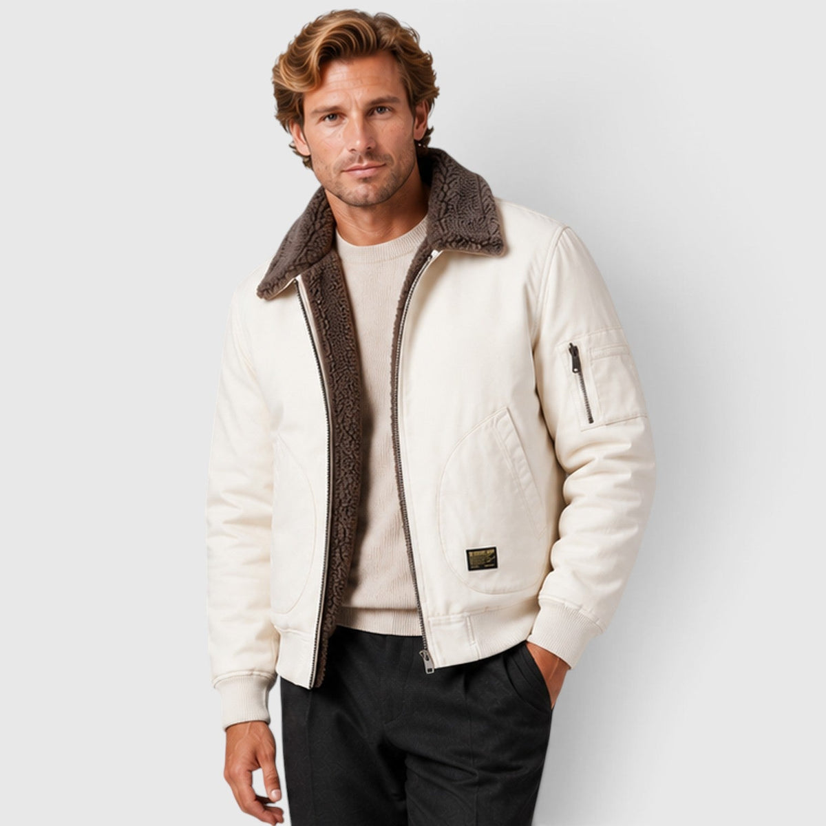 Men's Casual Sherpa Lined Zip-Up Jacket