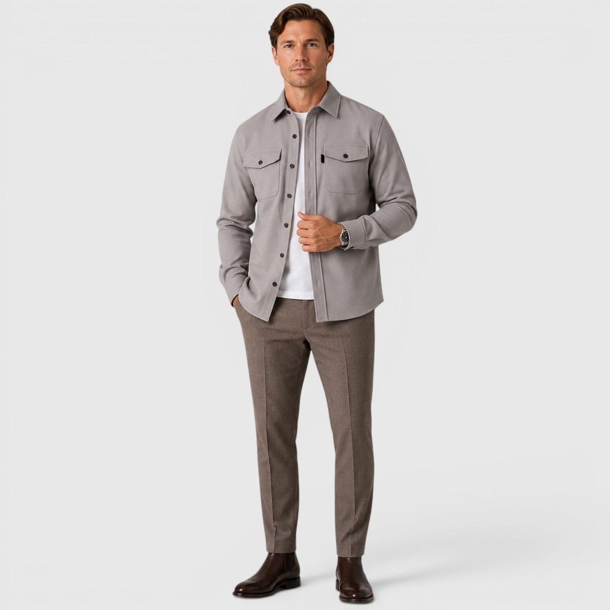 Men's Casual Slim Fit Cotton Long Sleeve Overshirt