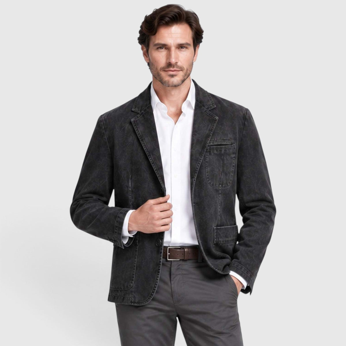 Men's Casual Washed Cotton Denim Blazer