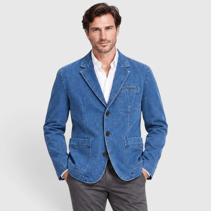 Men's Casual Washed Cotton Denim Blazer