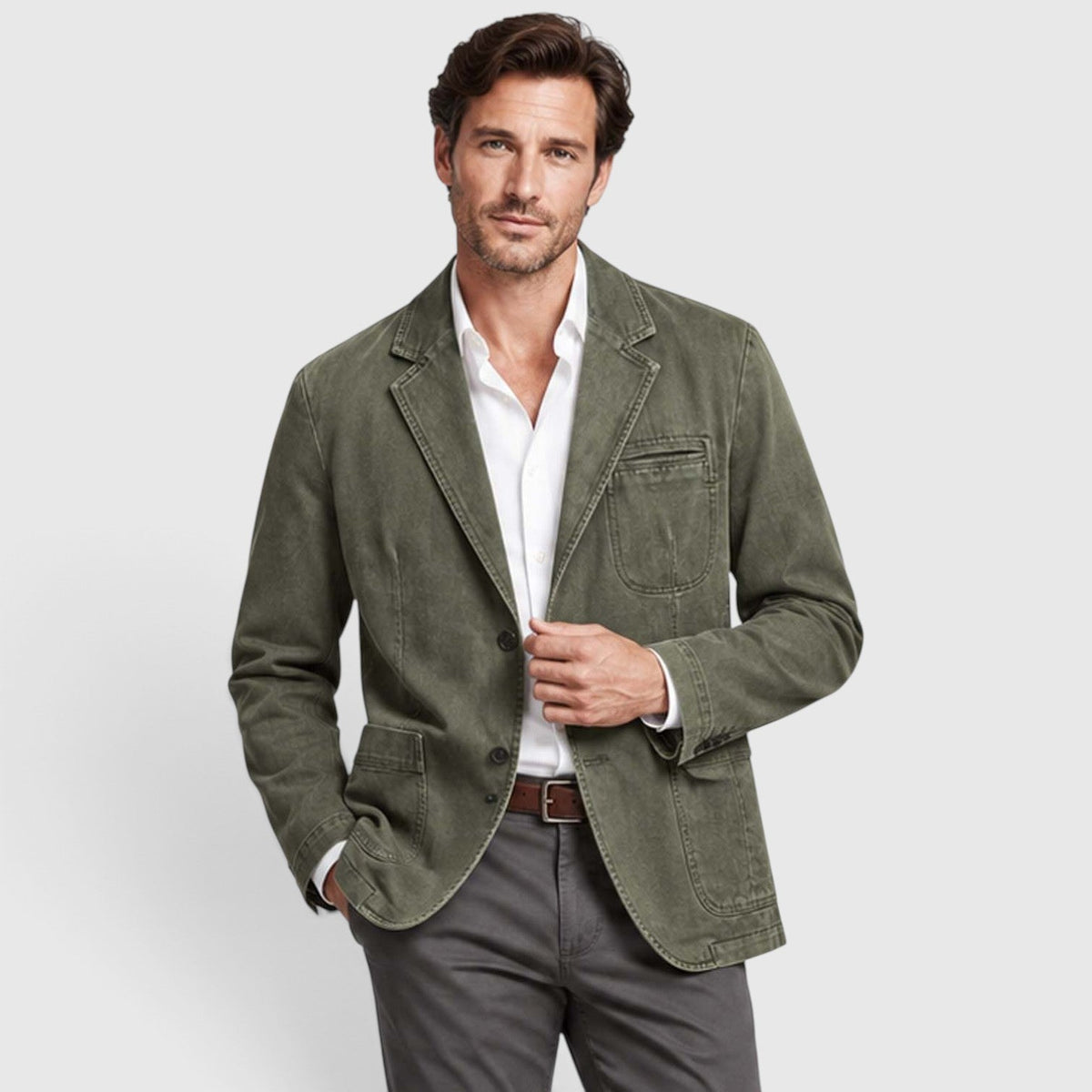 Men's Casual Washed Cotton Denim Blazer