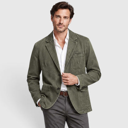 Men's Casual Washed Cotton Denim Blazer