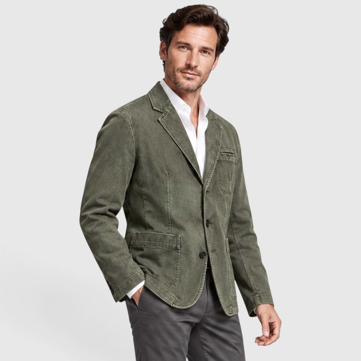 Men's Casual Washed Cotton Denim Blazer
