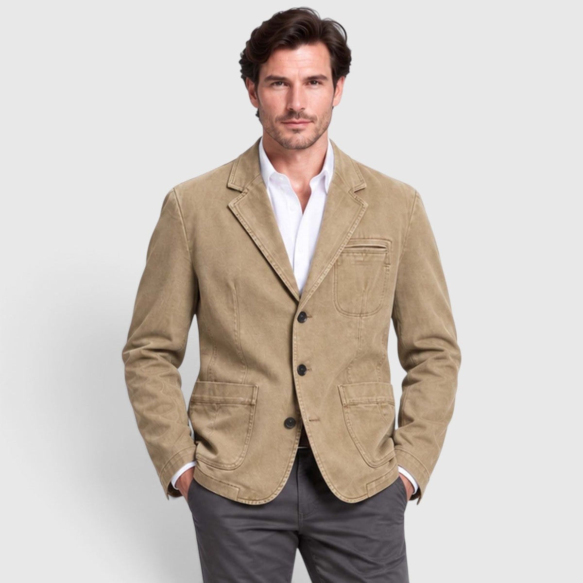 Men's Casual Washed Cotton Denim Blazer