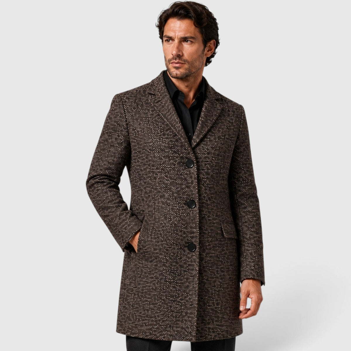 Men's Stylish Wool Single-Breasted Tailored Long Coat