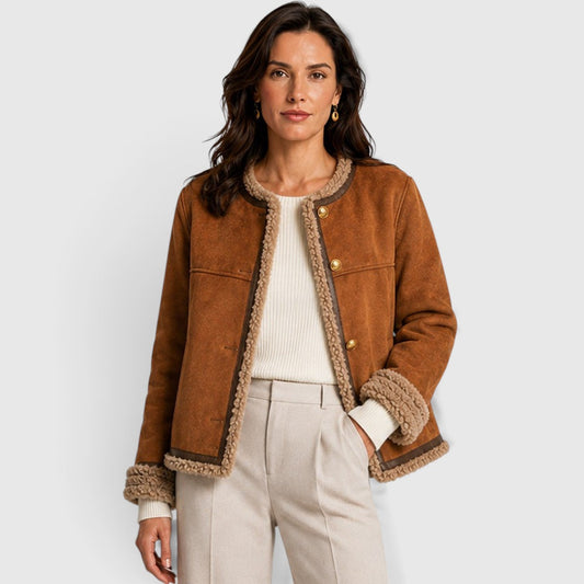 Women's Casual Faux Shearling Winter Jacket in Caramel
