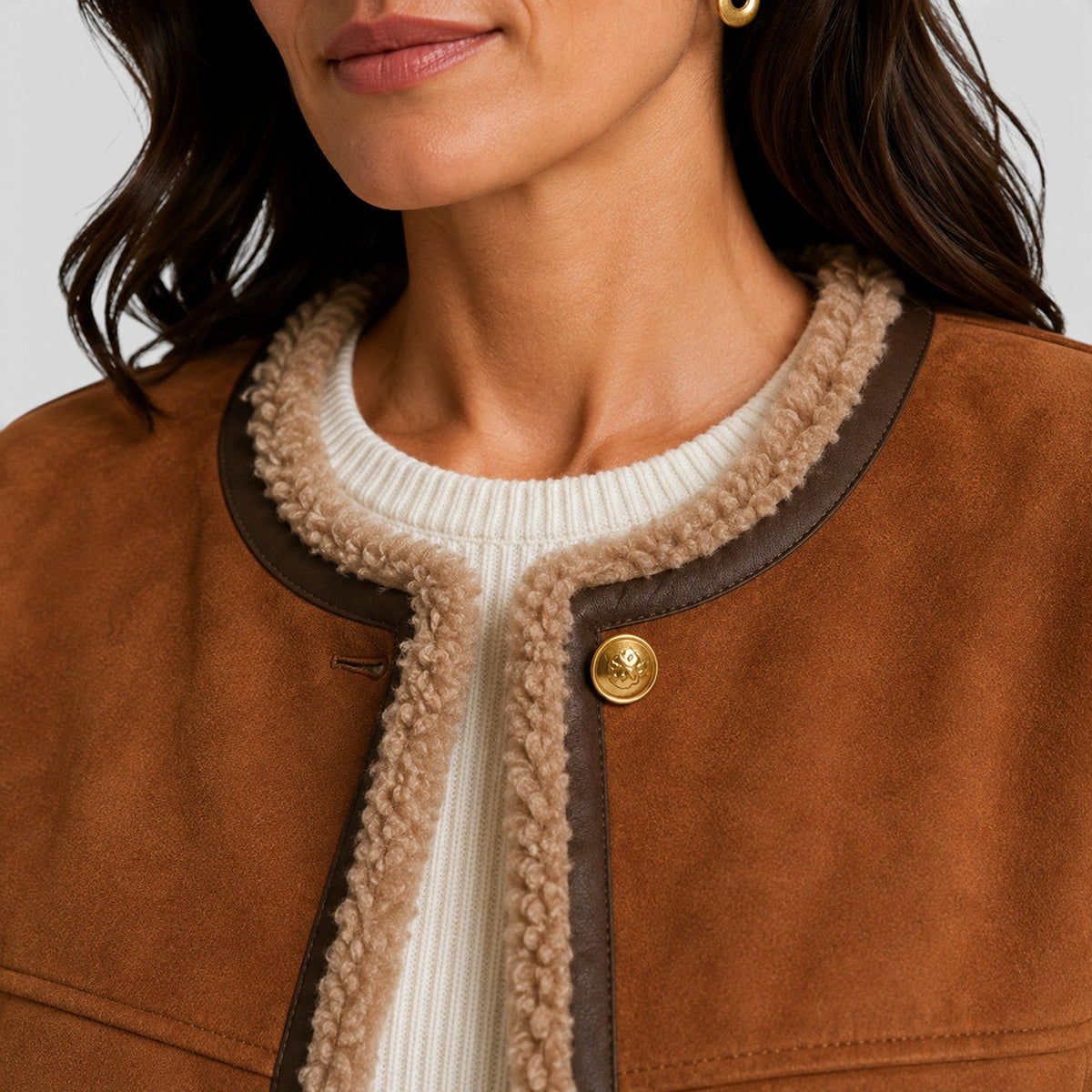 Women's Casual Faux Shearling Winter Jacket in Caramel