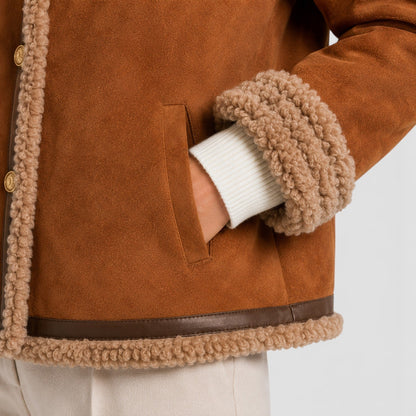 Women's Casual Faux Shearling Winter Jacket in Caramel