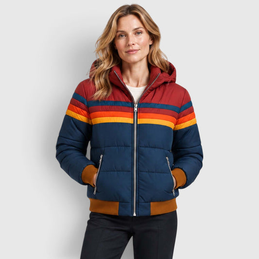 Women's Retro Striped Hooded Insulated Puffer Jacket