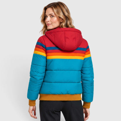 Women's Retro Striped Hooded Insulated Puffer Jacket