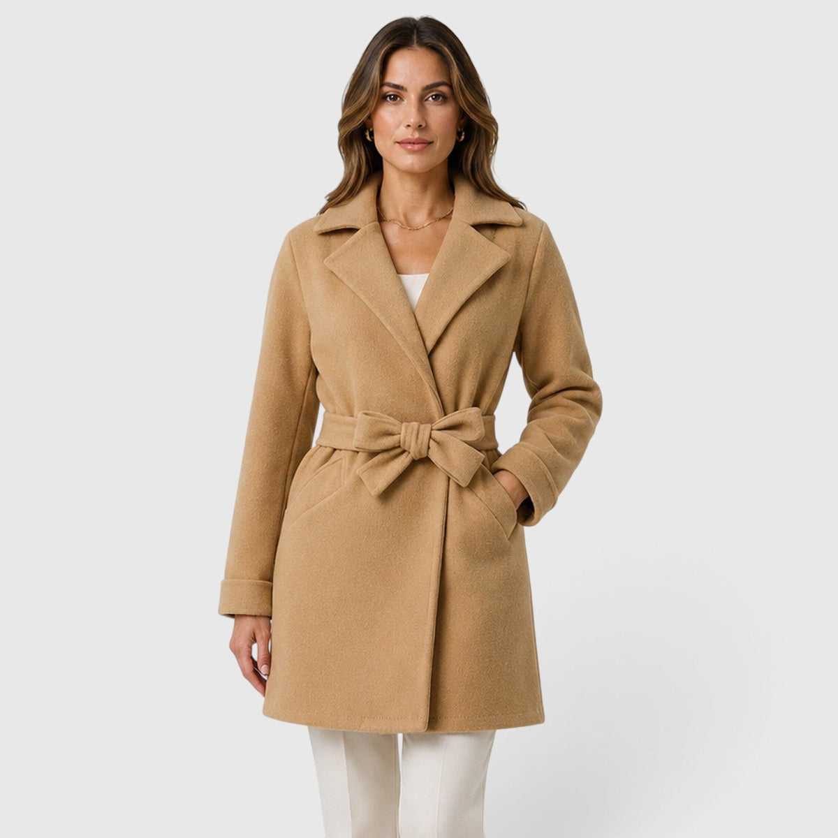 Women's Elegant Slim Fit Belted Lapel Jacket