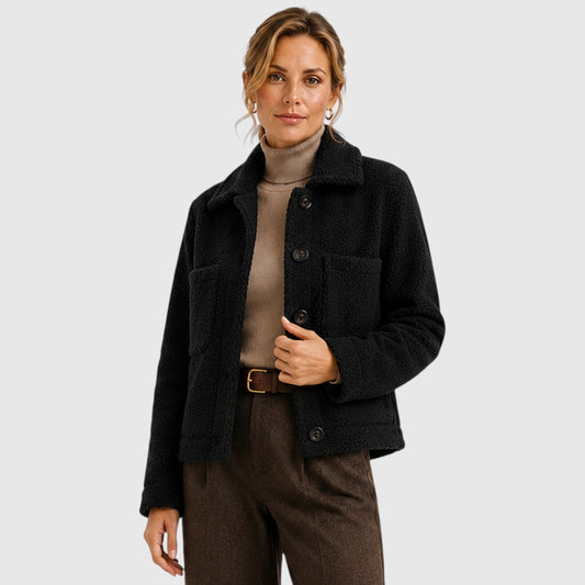 Women's Modish Textured Knit Blazer Jacket with Buttons and Pockets