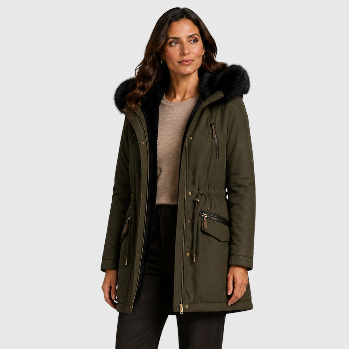 Women's Warm Hooded Zip Front Jacket with Pockets