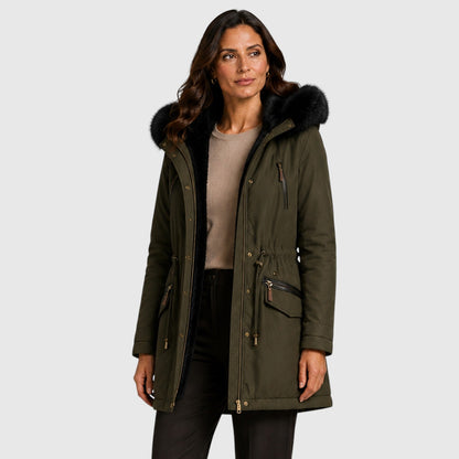 Women's Warm Hooded Zip Front Jacket with Pockets