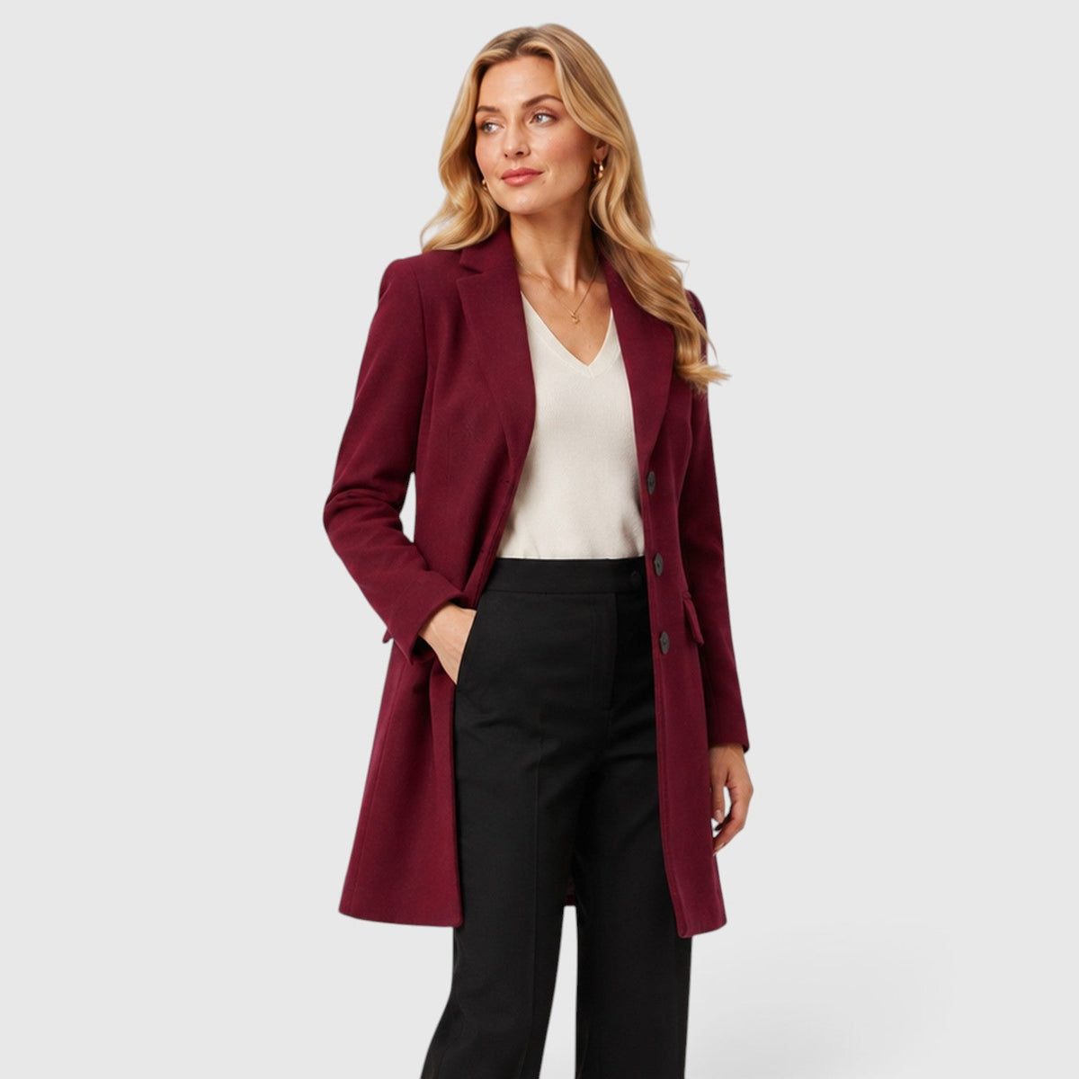 Women's Classic Wool Blend Tailored Fit Winter Coat with Lapel