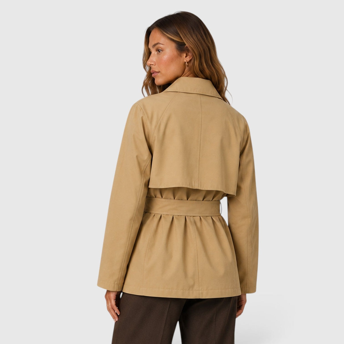 Women's Stylish Double Breasted Cropped Trench Coat with Tie Waist