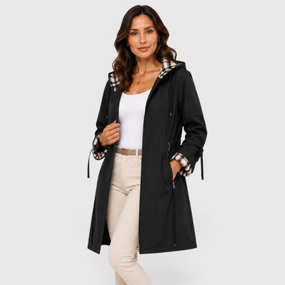 Women's Modish Hooded Longline Zip Jacket with Adjustable Drawstring