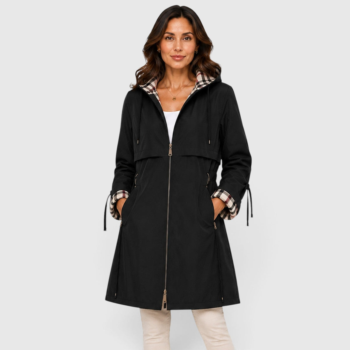 Women's Modish Hooded Longline Zip Jacket with Adjustable Drawstring