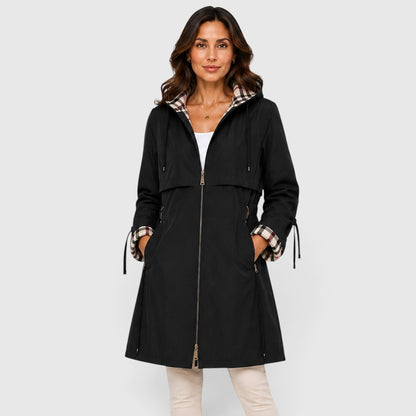 Women's Modish Hooded Longline Zip Jacket with Adjustable Drawstring