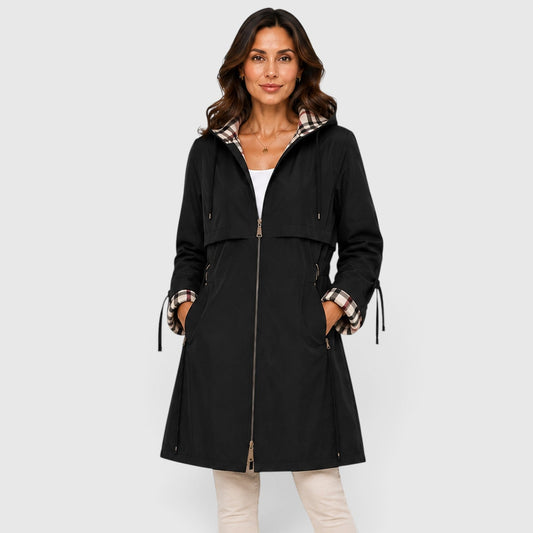Women's Modish Hooded Longline Zip Jacket with Adjustable Drawstring