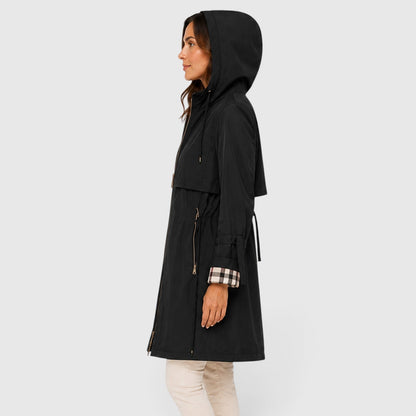 Women's Modish Hooded Longline Zip Jacket with Adjustable Drawstring