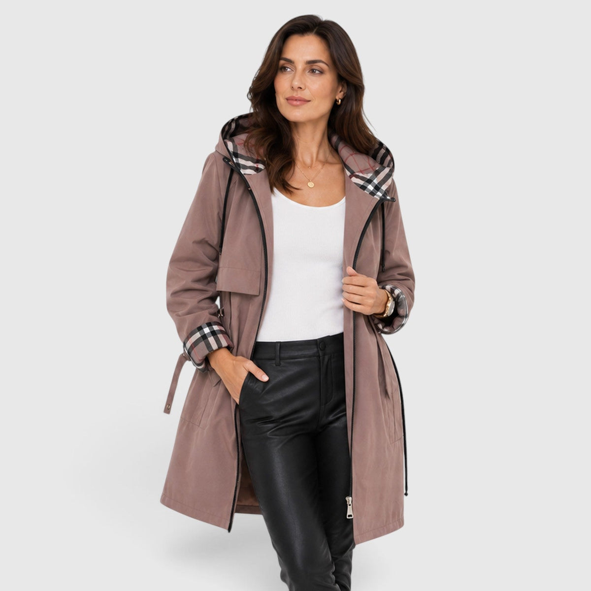 Women's Modish Hooded Longline Zip Jacket with Adjustable Drawstring