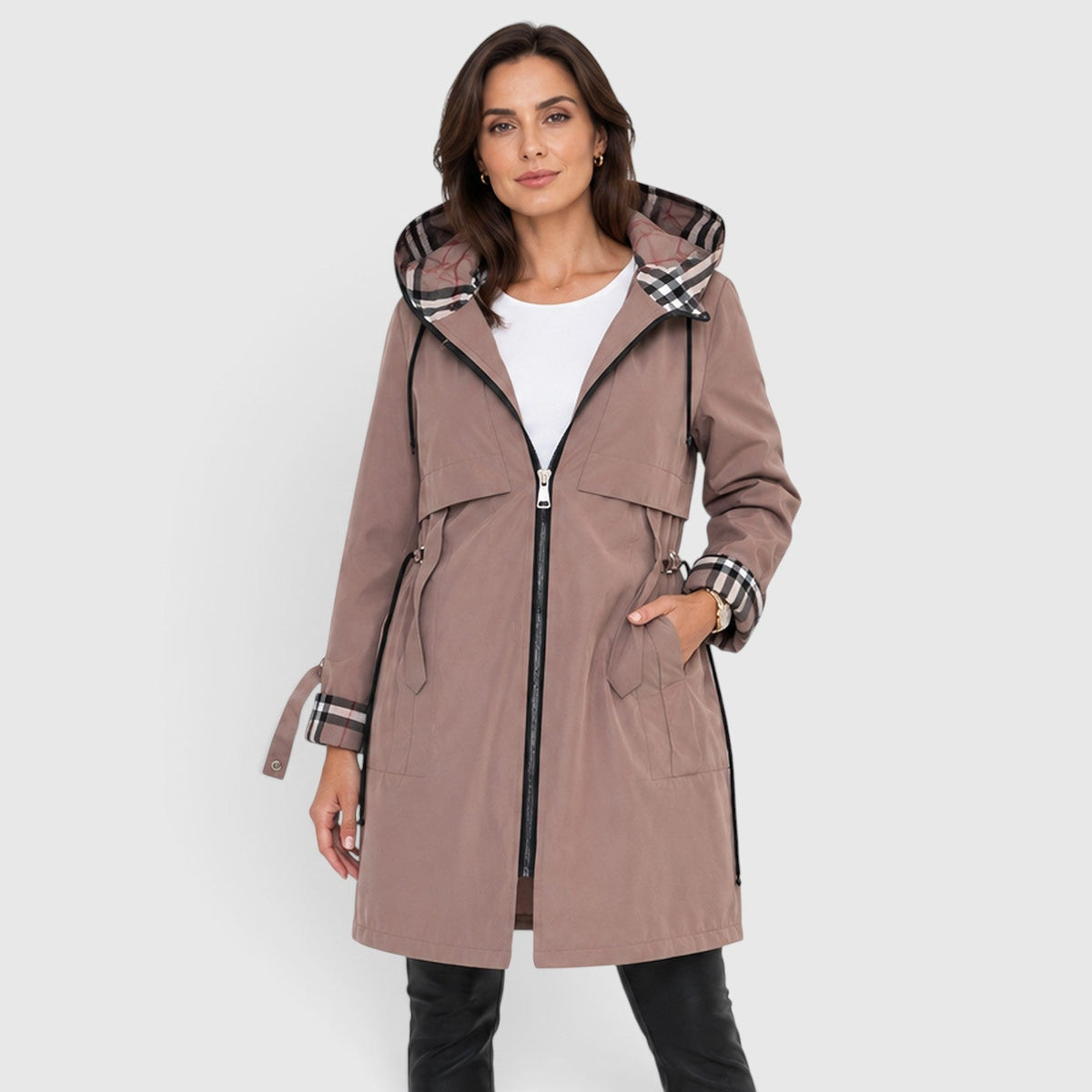 Women's Modish Hooded Longline Zip Jacket with Adjustable Drawstring