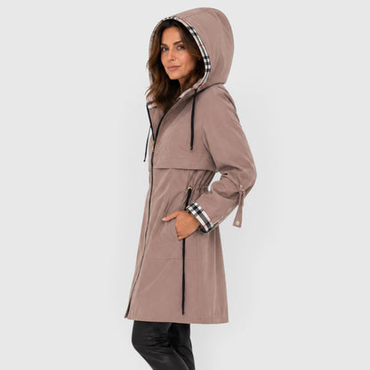 Women's Modish Hooded Longline Zip Jacket with Adjustable Drawstring