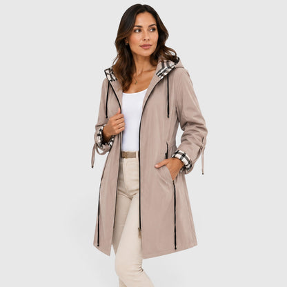 Women's Modish Hooded Longline Zip Jacket with Adjustable Drawstring