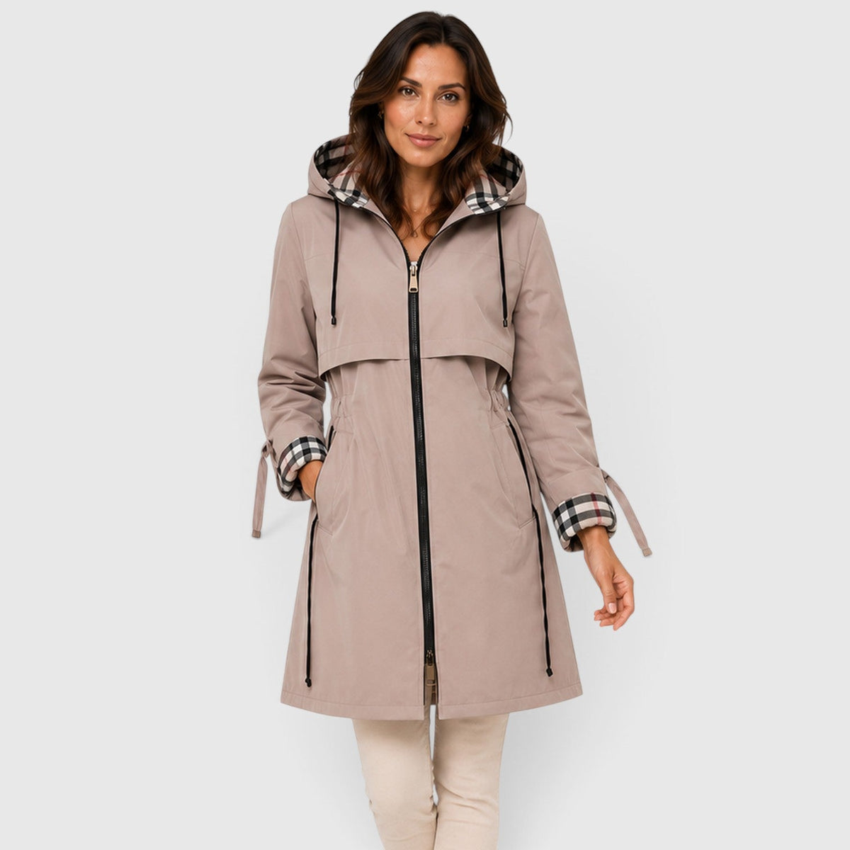 Women's Modish Hooded Longline Zip Jacket with Adjustable Drawstring