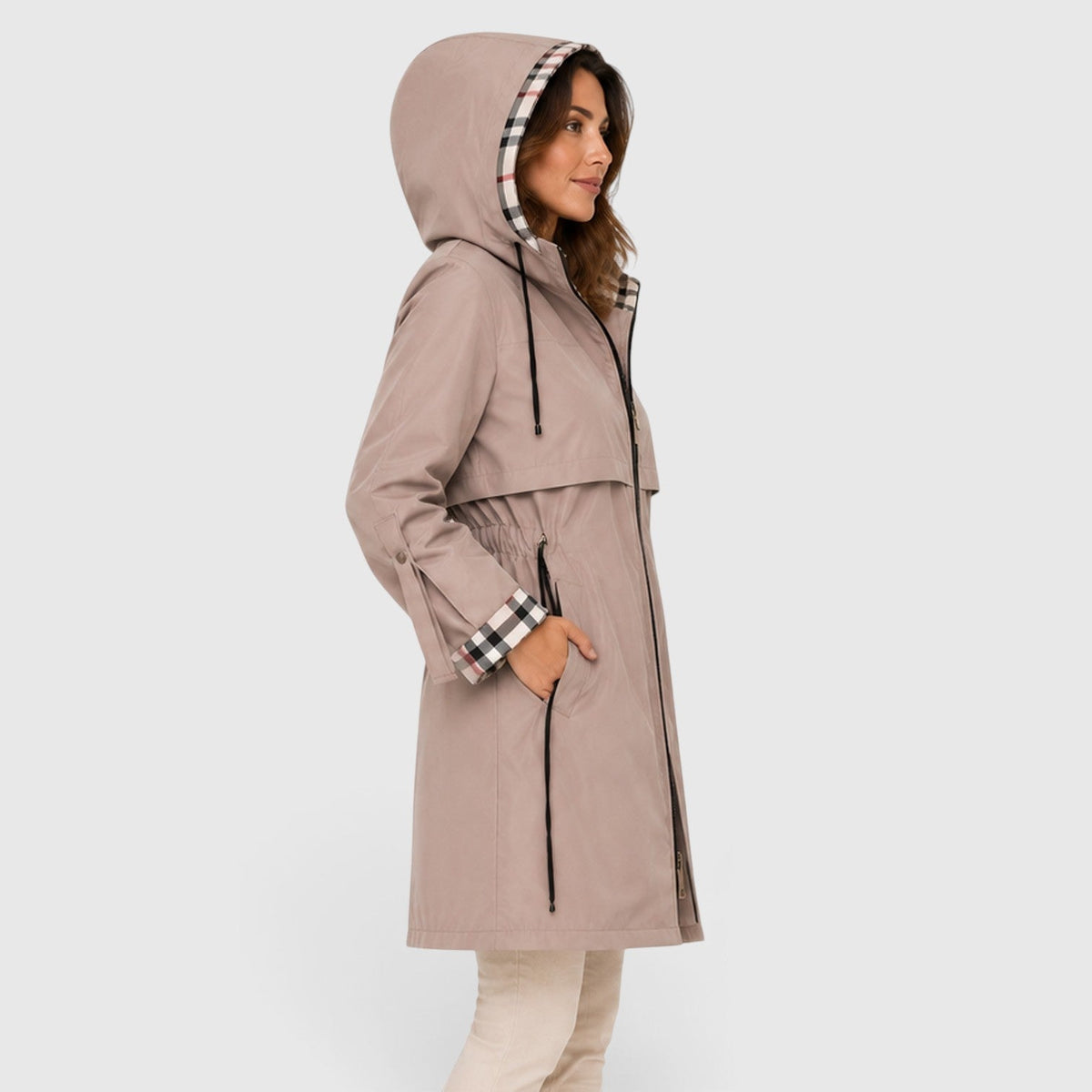 Women's Modish Hooded Longline Zip Jacket with Adjustable Drawstring