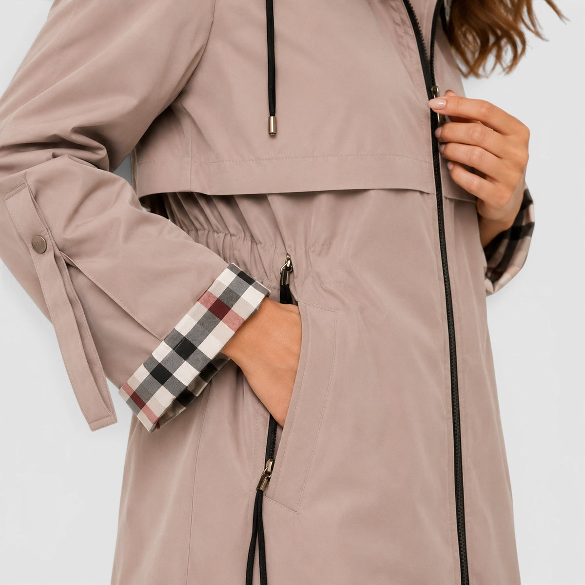 Women's Modish Hooded Longline Zip Jacket with Adjustable Drawstring
