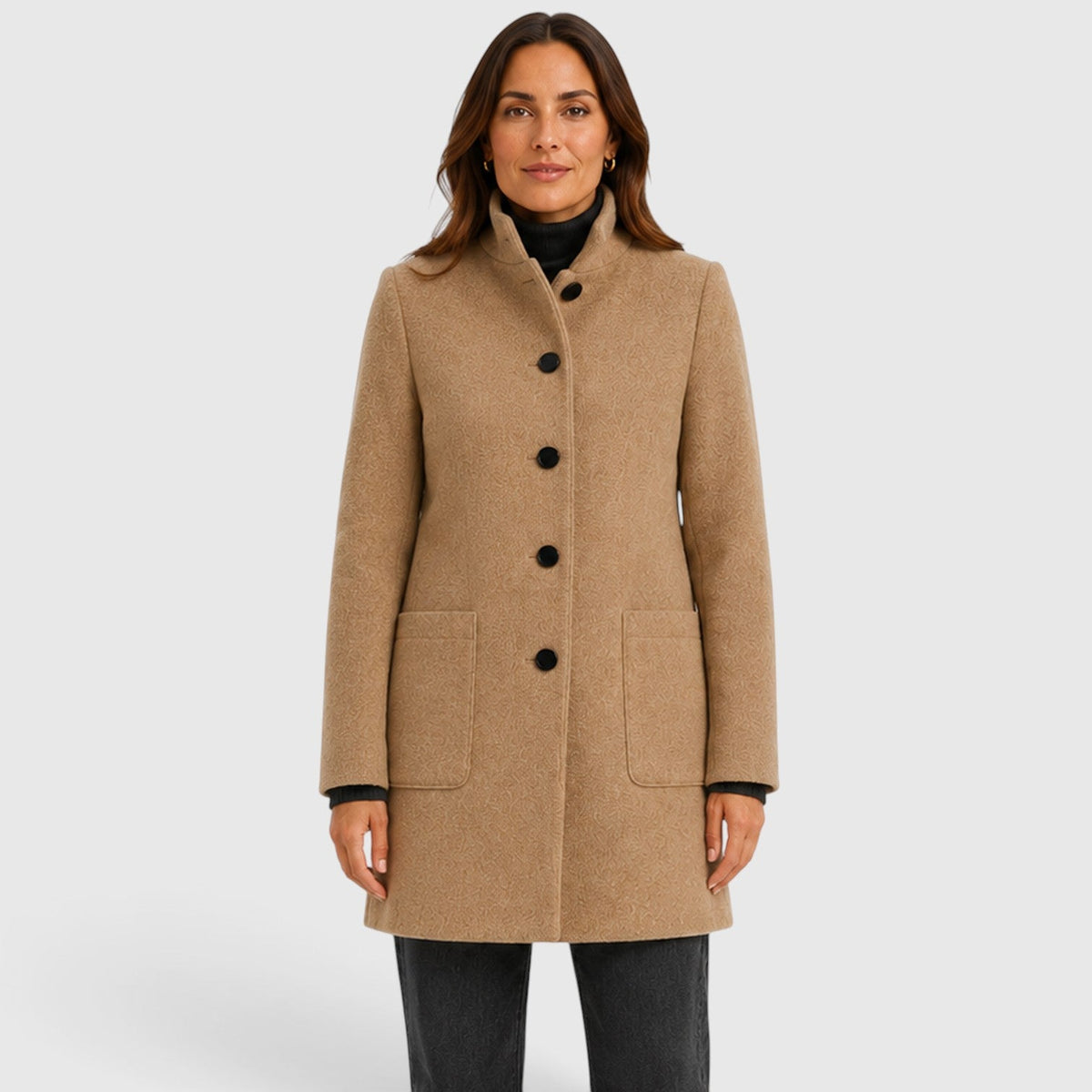 Women's Modish Wool Tailored Long Coat with Button Front